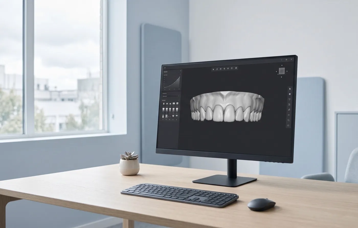 Pantalla con software de diseño de sonrisa en 3D.